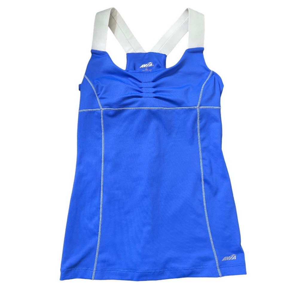 AVIA Racer Back Tank With Ruched Front & Shelf Bra Bluebell Blue Size Small